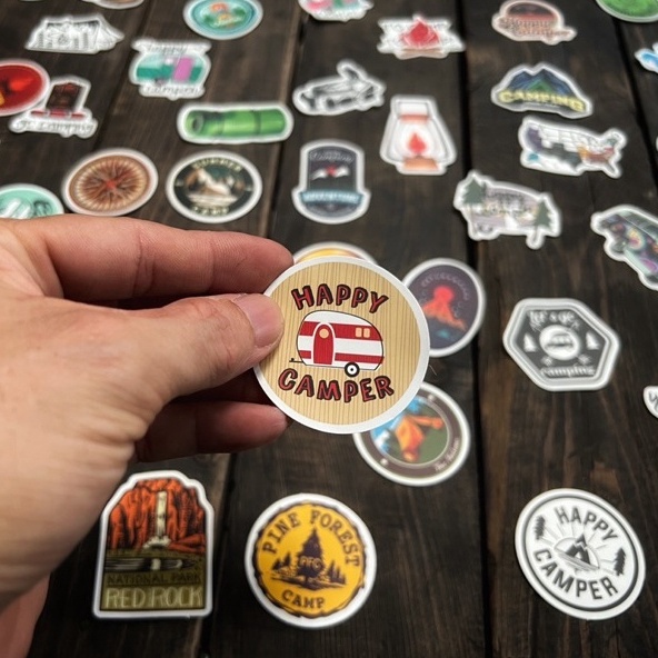 Combo 50 STICKER - chủ đề CAMPING - siêu Cute - keo xịn - chống nước