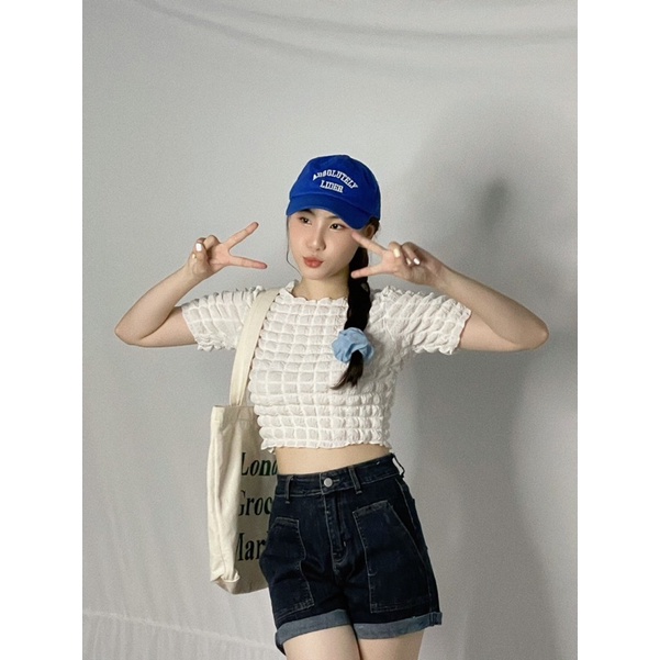 quần short nữ jean quần đùi cạp cao lưng cao xắn gấu , áo croptop chất xốp 3 màu DiepNgan Clothing
