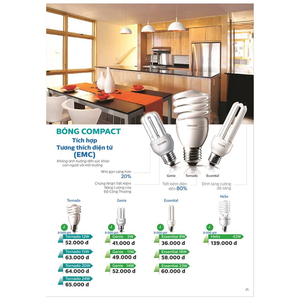 BÓNG ĐÈN COMPACT CFL 3U-14W E27 PHILIPS CHÍNH HÃNG