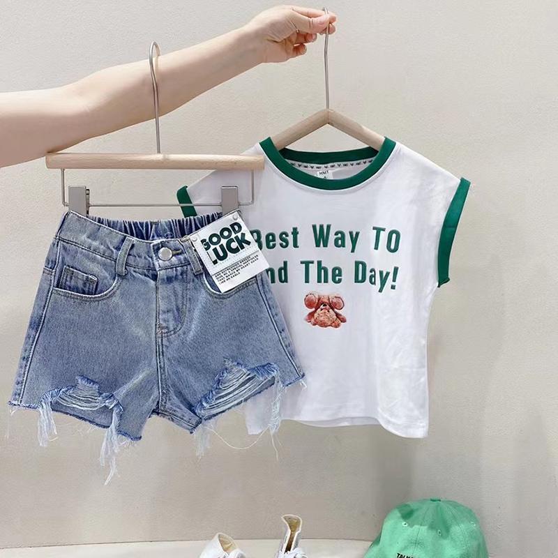 Quần Short Denim Rách Phong Cách Hàn Quốc Thời Trang Mùa Hè Cho Bé Gái 5 Tuổi