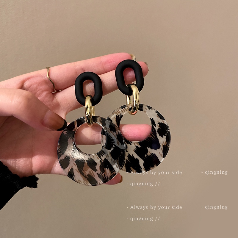 Khuyên tai DREJEW 1 mạ bạc 925 hình tròn họa tiết da báo phong cách cổ điển Âu Mỹ dễ phối đồ