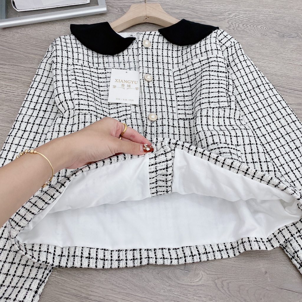 Áo dạ bánh bèo trắng sữa túi trước áo dạ nữ thu đông BN266