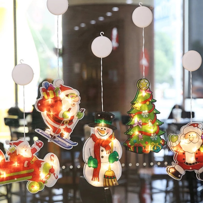 Đèn LED Gắn Cửa Sổ Hình Ông Già Noel / Người Tuyết Màu Sắc Ấm Áp Trang Trí Giáng Sinh