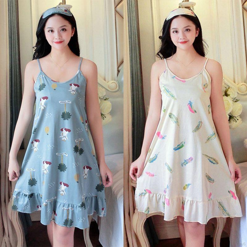 Đầm Ngủ Hai Dây In Họa Tiết Nhiều Màu Thời Trang Cho Nữ