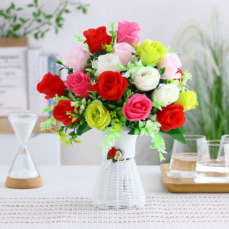 Bàn trà trang trí bàn tủ lạnh hoa lụa mô phỏng hoa phòng khách nhựa giả hoa bó hoa trong chậu