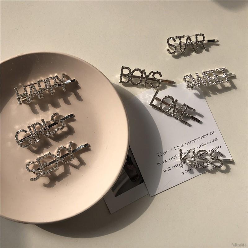 Kẹp tóc chữ cái tiếng Anh đính đá xinh xắn cho nữ