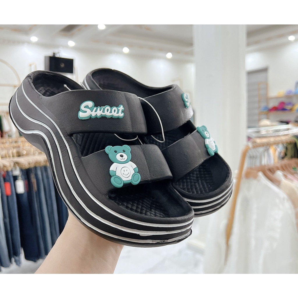 Dép bánh mì nữ, dép 2 quai đế vân sóng đế độn siêu nhẹ chất liệu EVA size kép 36-41
