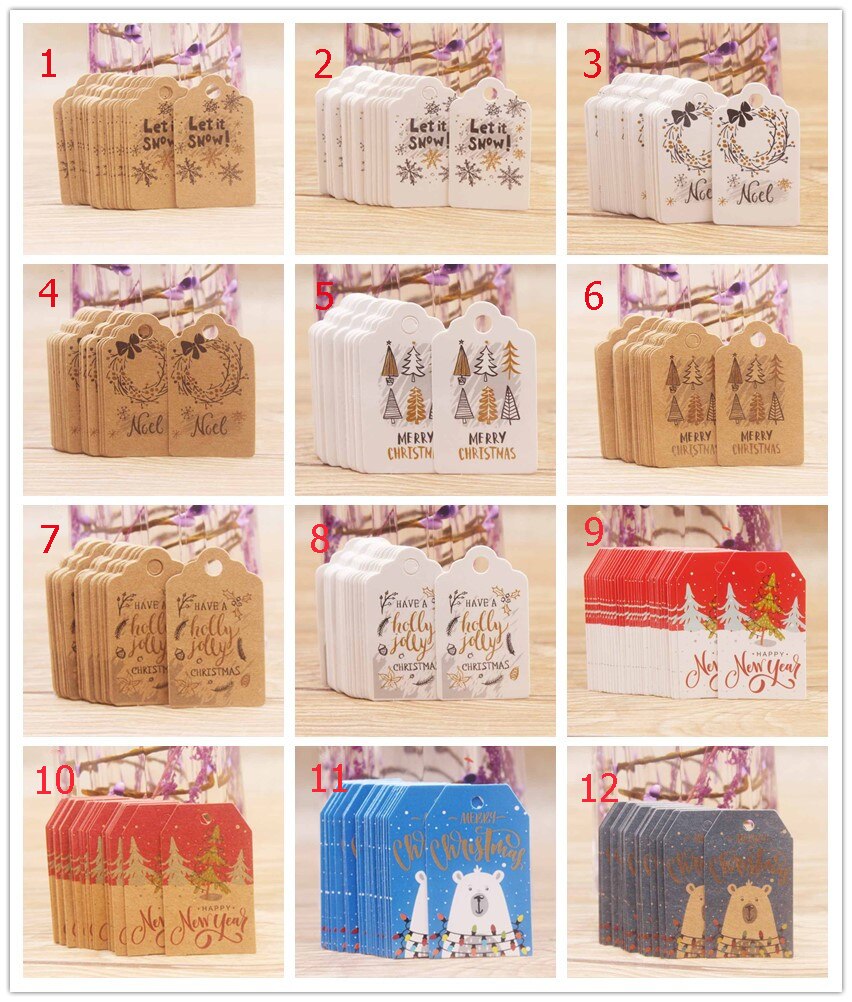 Set 100 nhãn tag giấy kraft 5*3CM trang trí quà tặng Giáng sinh tự làm