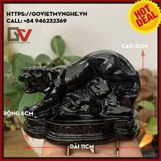 [Linh vật hổ phong thủy] Tượng đá con Hổ trang trí phong thủy bàn làm việc - Màu đen tuyền - Cao 8cm