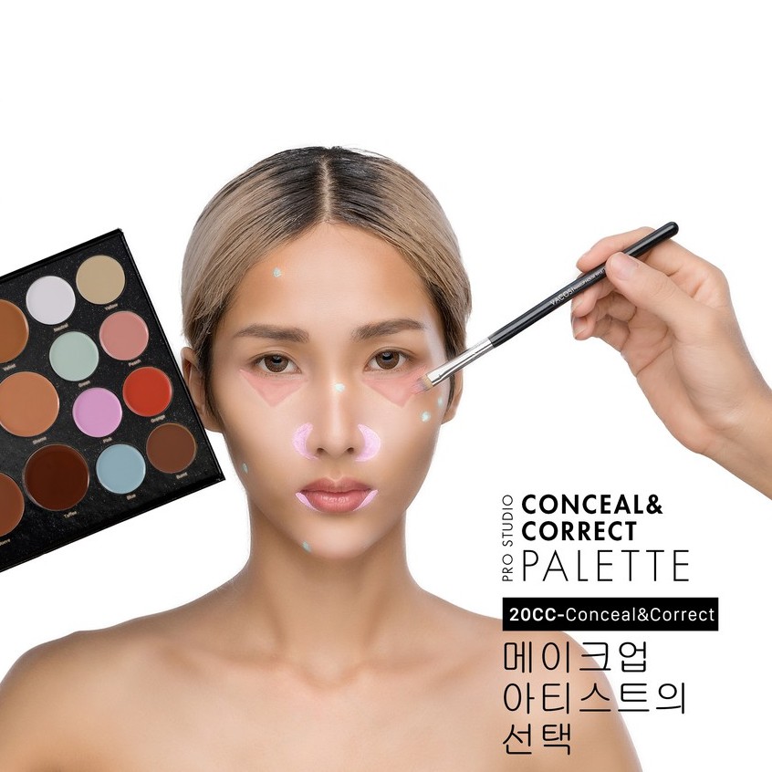 Bảng che khuyết điểm và chỉnh màu chuyên nghiệp Vacosi 20CC 20 Ô 50g Conceal &amp; Correct Palette