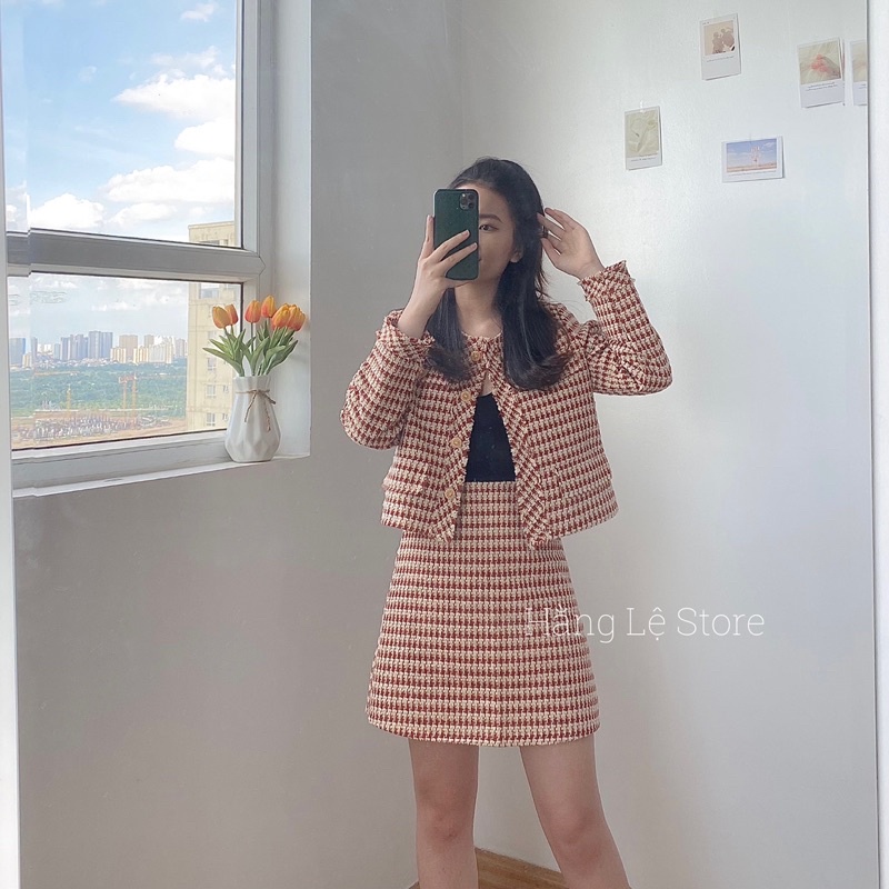 Set Dạ Stweet kèm áo sơ mi cổ nơ ( ảnh thật shop chụp)