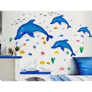 Decal dán tường cá heo xanh