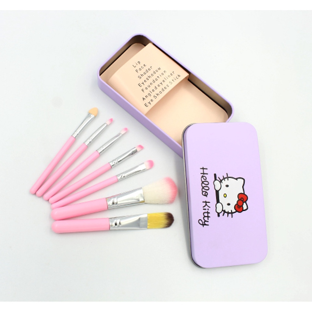 Bộ cọ trang điểm kitty hồng kèm hộp đựng màu hồng xinh xắn tiện lợi
