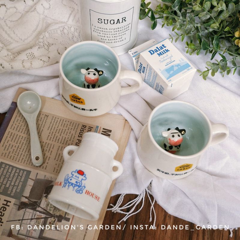 ly sứ hình chú bò sữa dễ thương