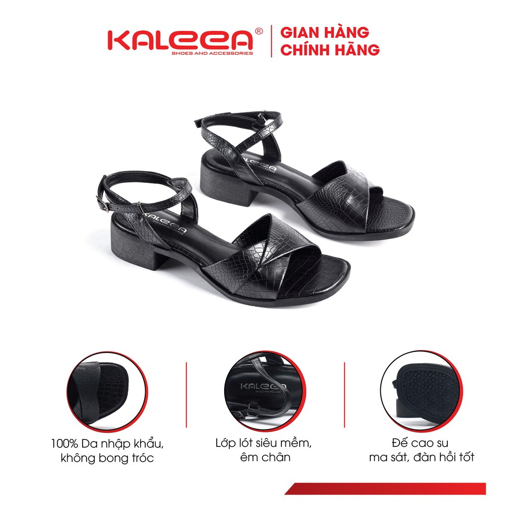 Giày Sandal Nữ KALEEA UK2102 - Da Bò Quai Mảnh Gót Vuông Cao 3p Hở Gót