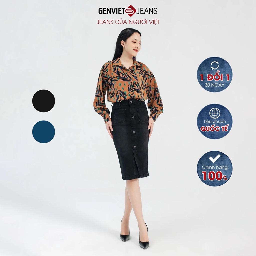 Chân Váy Jeans Nữ Dáng Dài Bút Chì GENVIET Phối Túi Cách Điệu Chất Bò Mềm Mại Cao Cấp TJ321J1740 GENVIET