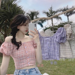 Áo sơ mi caro tay ngắn thời trang cho nữ