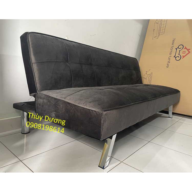 Sofa bed - Sofa giường bọc vải màu Nhung màu Xám Đen - Sofa xuất khẩu chân kim loại cao cấp