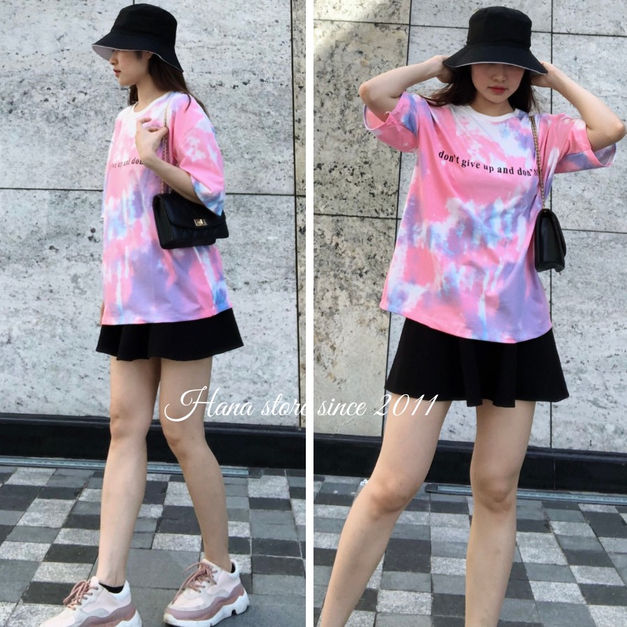 Áo thun tay lỡ / Áo Phông Loang Hồng Xanh màu nhiệt đới Nam Nữ Unisex freesize < 65kg kèm ảnh thật và video | BigBuy360 - bigbuy360.vn