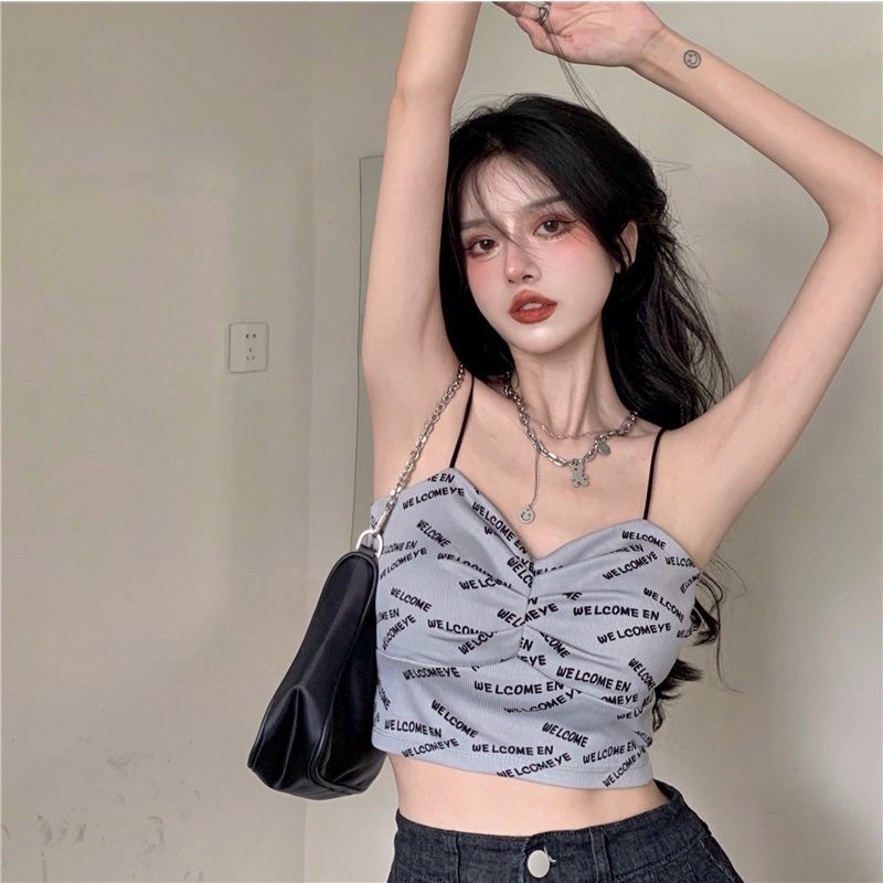 Áo hai dây ZHELIHANGFEI họa tiết chữ in thời trang dành cho nữ