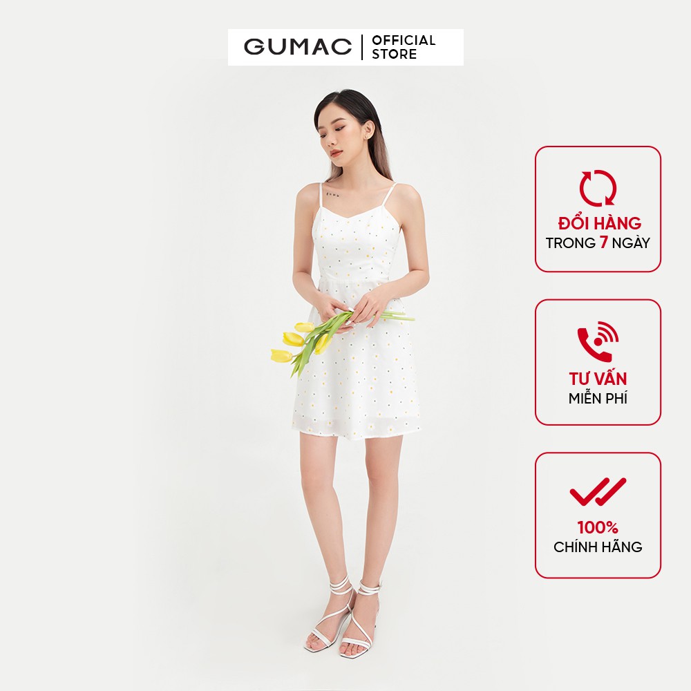 [Mã MABR07062 giảm 8% tối đa 50K đơn từ 249K] Đầm 2 dây nữ họa tiết hoa GUMAC màu trắng trẻ trung, năng động DB483 | BigBuy360 - bigbuy360.vn