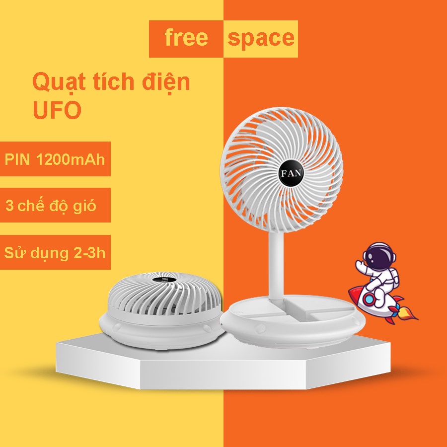 Quạt Tích Điện Gấp Gọn Để Bàn Tiện Dụng Kiểu Dáng UFO Độc Lạ [Bảo Hành 1 Đổi 1]