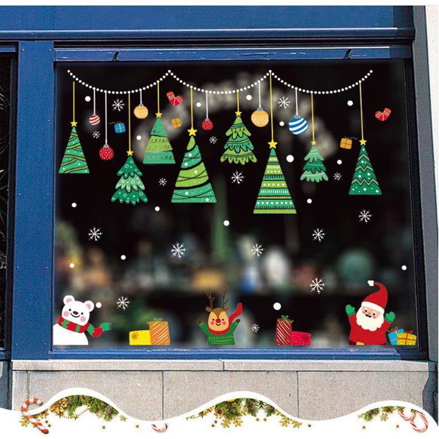 Decal trang trí Noel - Rèm Dây nhiều Cây Thông Xanh xinh