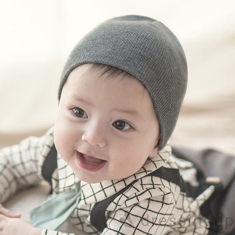 Mũ beanie hai lớp màu trơn xinh xắn thời trang mùa đông cho bé