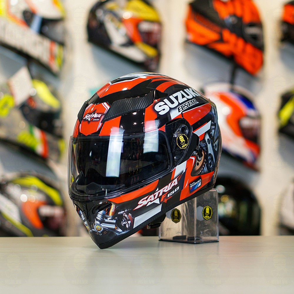 Mũ Fullface 2 kính Roc 05 Đen Bóng Dán Tem Suzuki Satria Đỏ