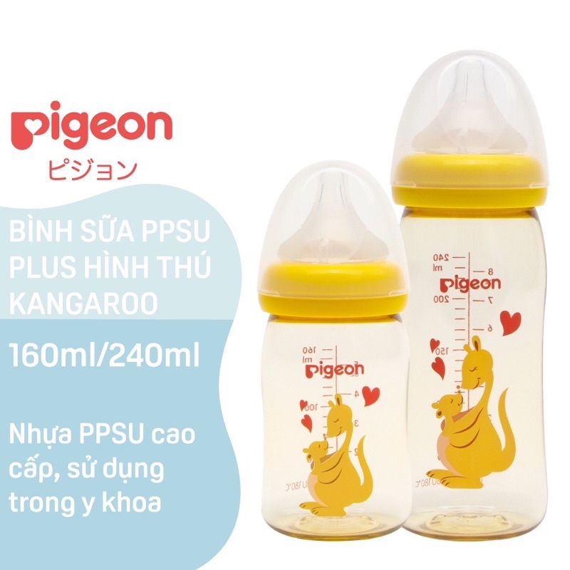 Bình sữa Pigeon PPSU Plus hình thú Kangaroo 160ml / 240ml