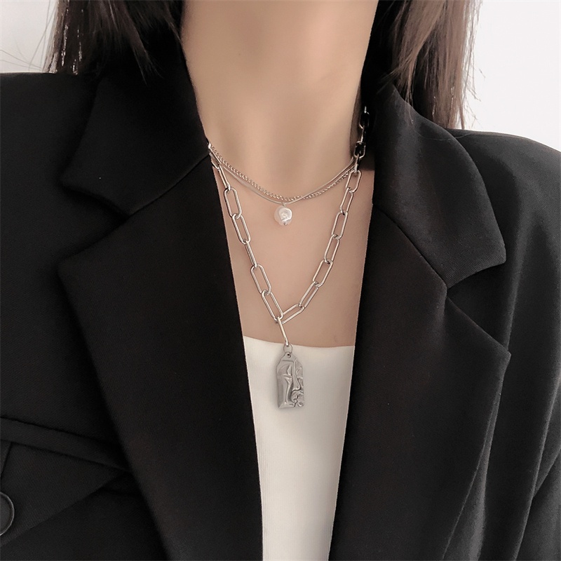 Dây Chuyền Thép Titan Mặt Hình Khuôn Mặt Trừu Tượng 3D Phong Cách Âu Mỹ G012