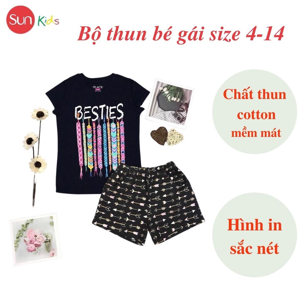 Đồ bộ thun bé gái, đồ bộ trẻ em chất cotton, có nhiều màu, size 4-14 tuổi - SUNKIDS