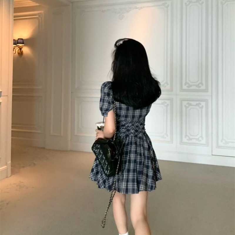 Đầm Mini Không Tay Họa Tiết Caro Thời Trang Quyến Rũ Cho Nữ