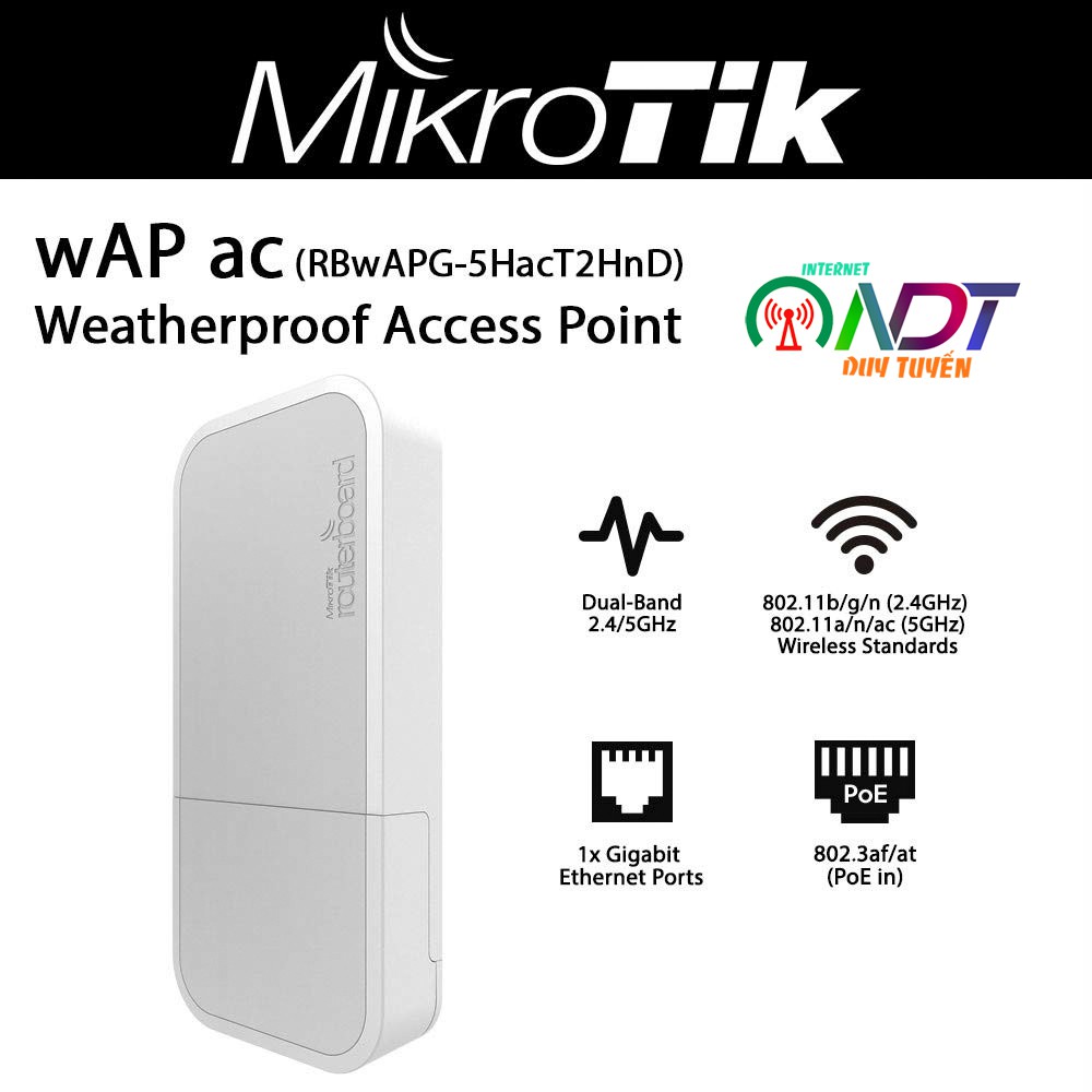 ✅ Bộ Phát Wifi Wifi 🆕 Indoor & Outdoor MikroTik wAP ac (RBwAPG-5HacT2HnD)