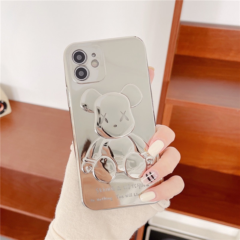 Ốp lưng iphone gấu KAWS bóng nổi 3D viền si chống bẩn cạnh vuông 7plus/8plus/x/xr/xs/11/12/13 pro/max/plus/promax | BigBuy360 - bigbuy360.vn