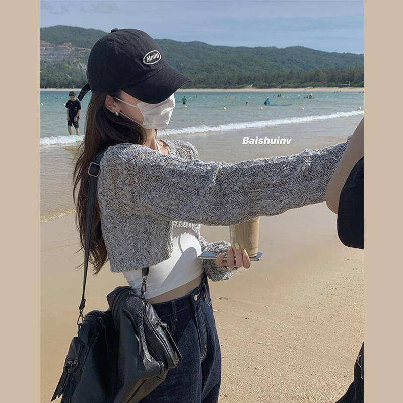 Áo khoác croptop nu Áo Len Hai Dây Dệt Kim Dáng Ngắn Phong Cách Hàn Quốc Thời Trang Mùa Thu Cho Nữ