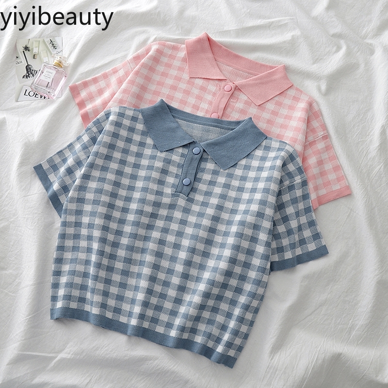 Áo Polo Ngắn Tay Họa Tiết Ca Rô Xinh Xắn Dành Cho Nữ | BigBuy360 - bigbuy360.vn