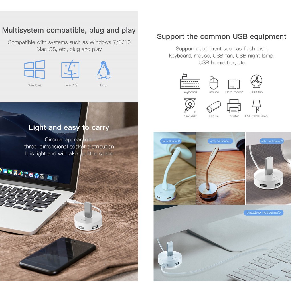 Đầu chia cổng USB Baseus Round Box C30A-03