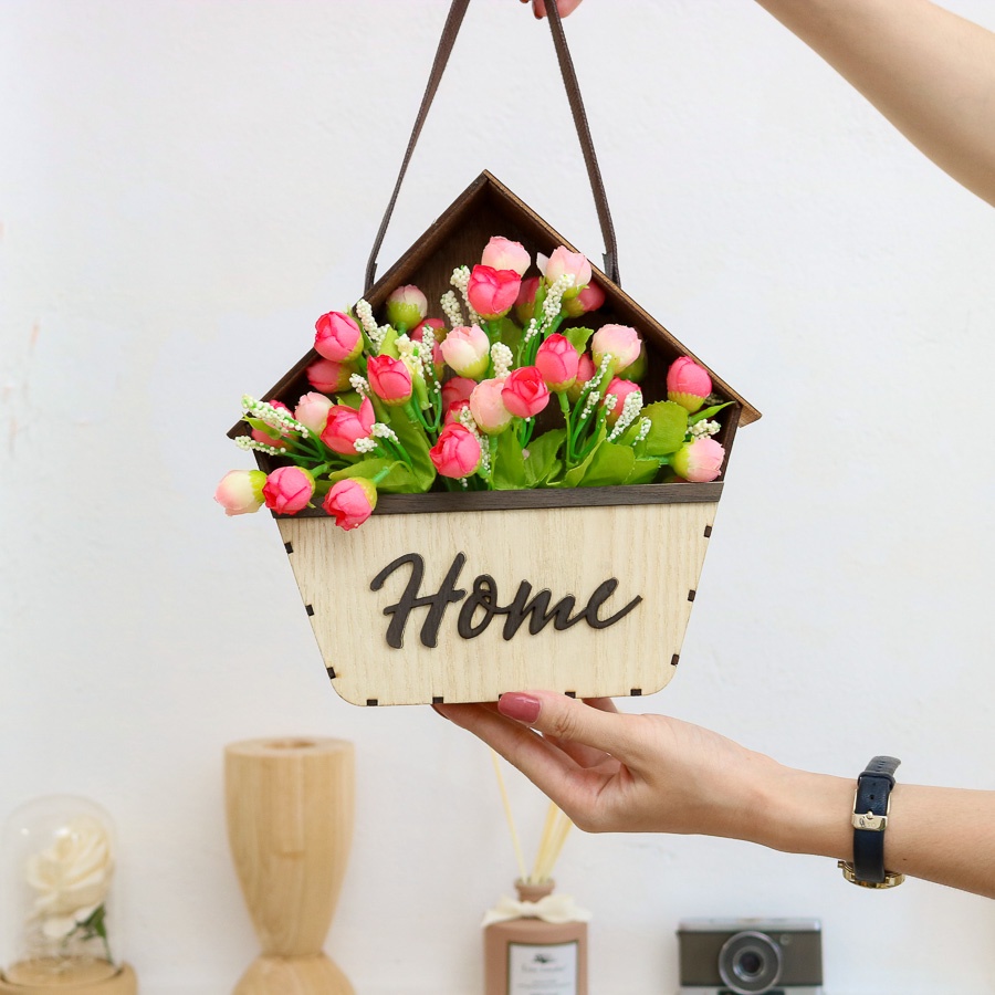Giỏ Hoa Bằng Gỗ Trang Trí Nhà Cửa Có Hỗ Trợ Đổi Hoa