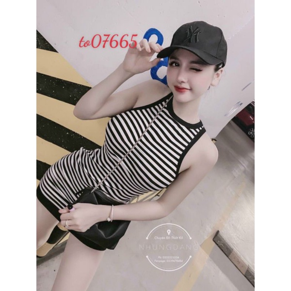 Đầm Thun Kẻ Sọc Ngang Viền Đen Ba Lỗ Sát Nách - Dáng Ngắn Ôm Body Sexy