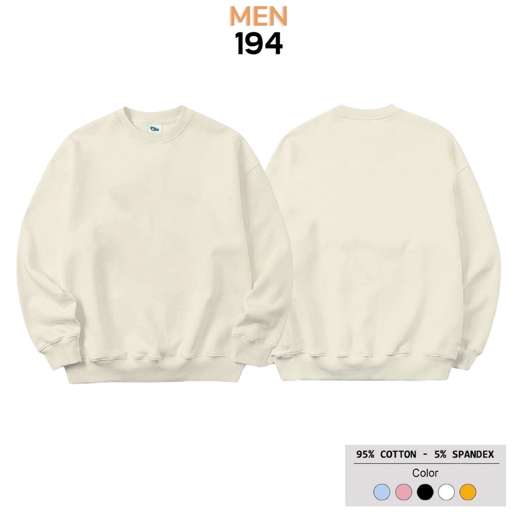 Áo sweater MEN 194 vải nỉ thu đông co dãn, dày dặn mềm mịn form rộng phong cách Unisex - SW Trơn | BigBuy360 - bigbuy360.vn