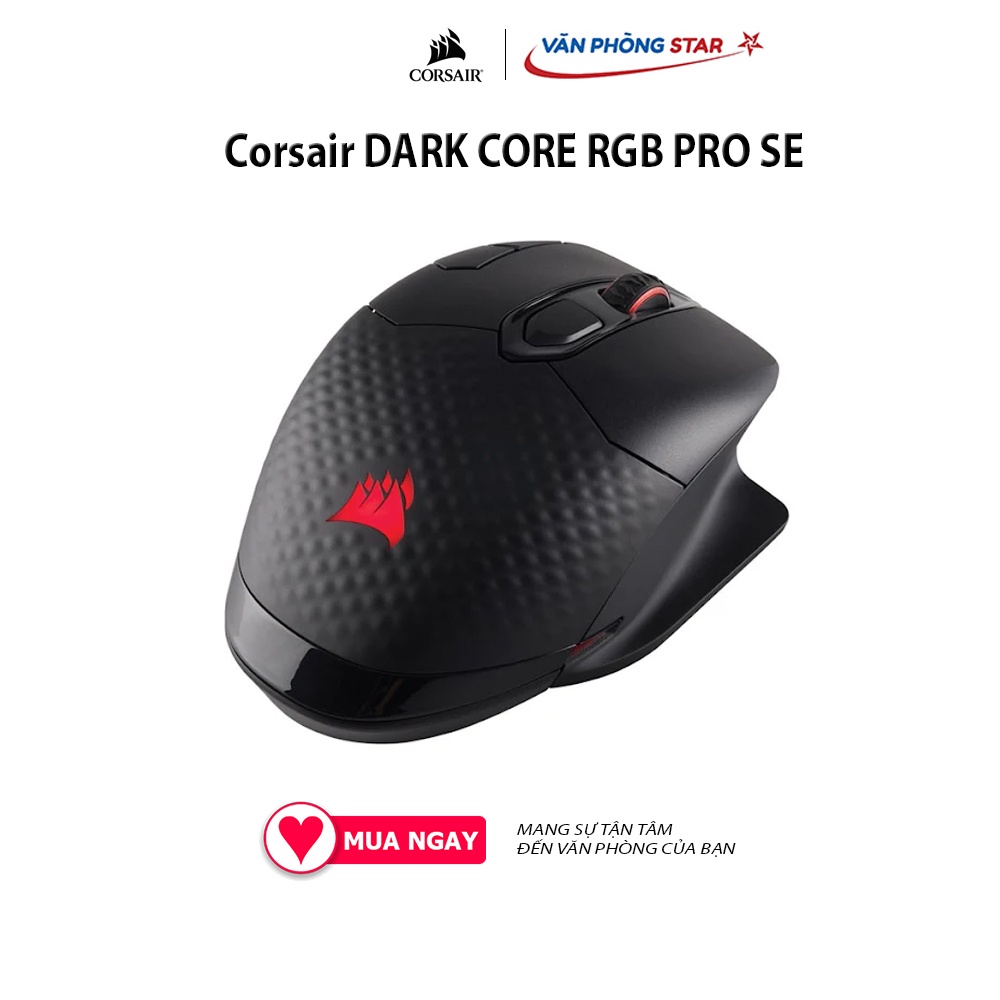 Chuột không dây Corsair DARK CORE, RGB PRO SE RGB Led, Nút bấm omron, thiết kế gaming DPI lên đến 16000 kết nối wireless