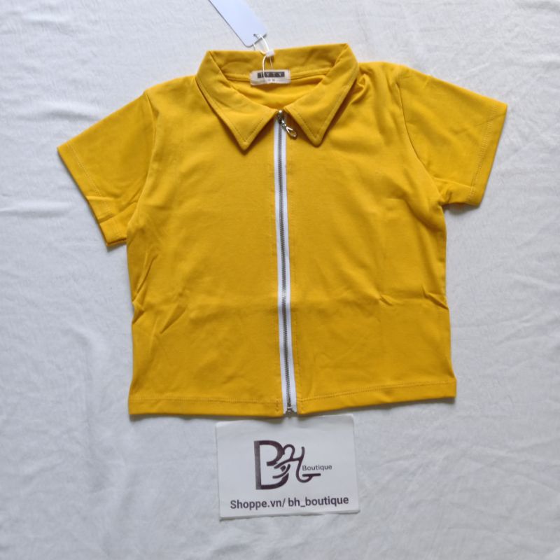 Áo Croptop Nữ Thiết Kế Cổ Sơ Mi Có Dây Kéo Trước Chất Thun Co Giãn Nhiều Màu Sắc Đỏ,đen, Trắng