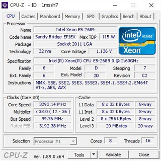 [VD] CPU Intel Xeon E5-2689 ( 2.60 GHz, 20M Cache, 8C/16T)