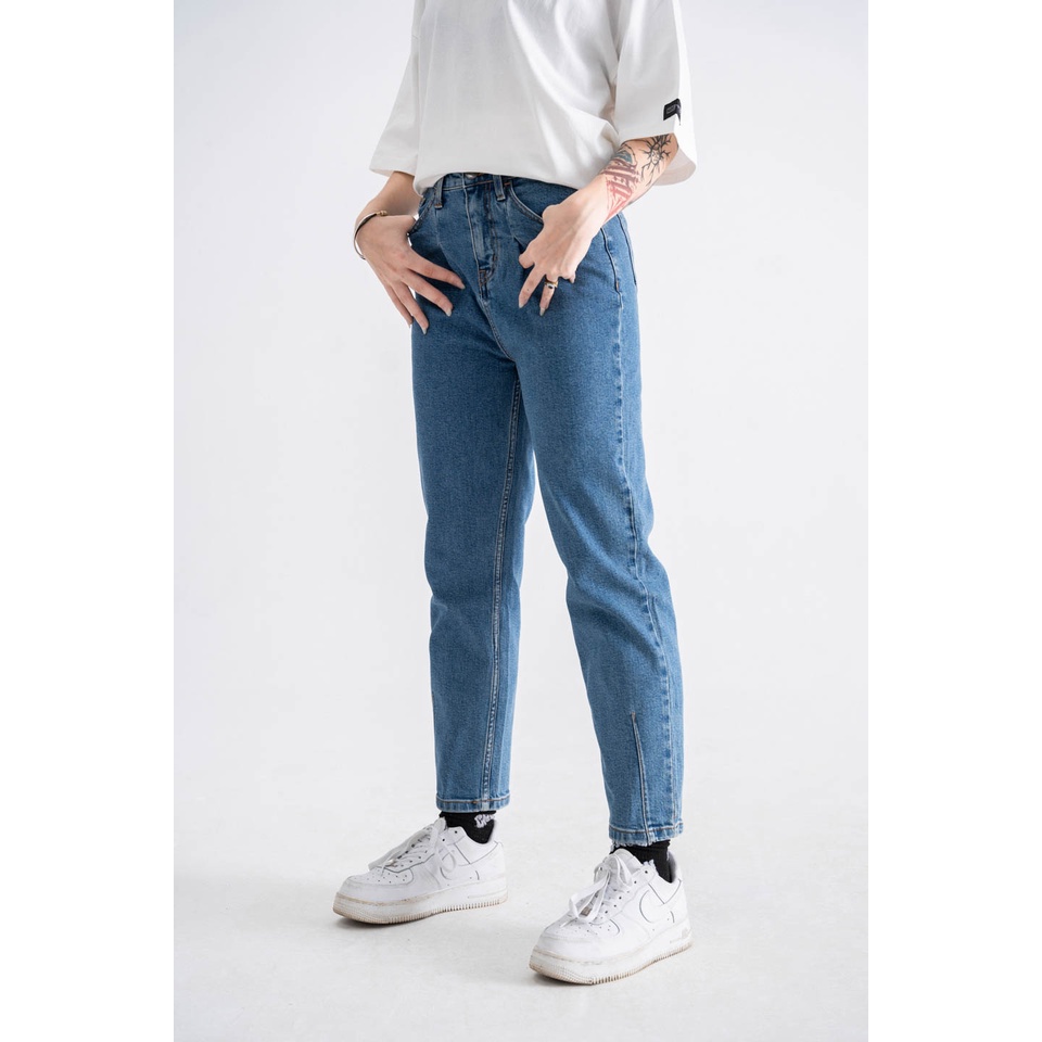Quần Jean BOO BOO Nữ Dáng Mom jeans Cạp Cao Chiết Ly Phong Cách