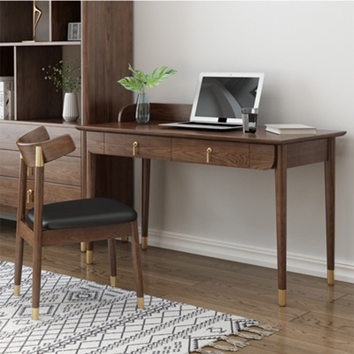 [Luxury] Bàn làm việc gỗ tự nhiên cao cấp - Bàn máy tính văn phòng 1m2 phong cách hiện đại 2 ngăn kéo bằng gỗ không ghế