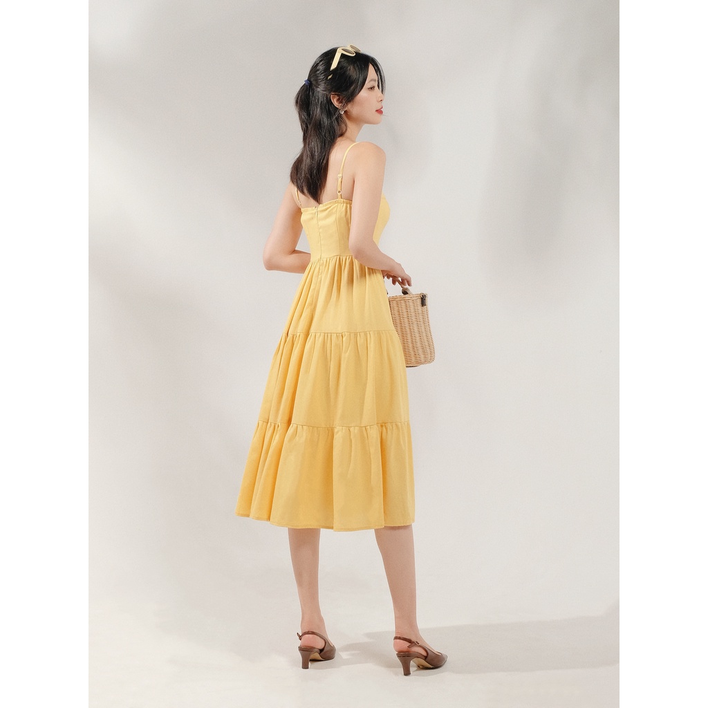 THE19CLUB - Váy linen 2 dây 3 tầng chun lưng - ANDREA DRESS