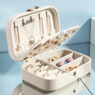 Multi-Compartment Jewelry Organizer/ Button Leather Jewelry Display Box/ Portable Travel Storage container/ Double layer Zippered Earring Necklace Ring Trays
