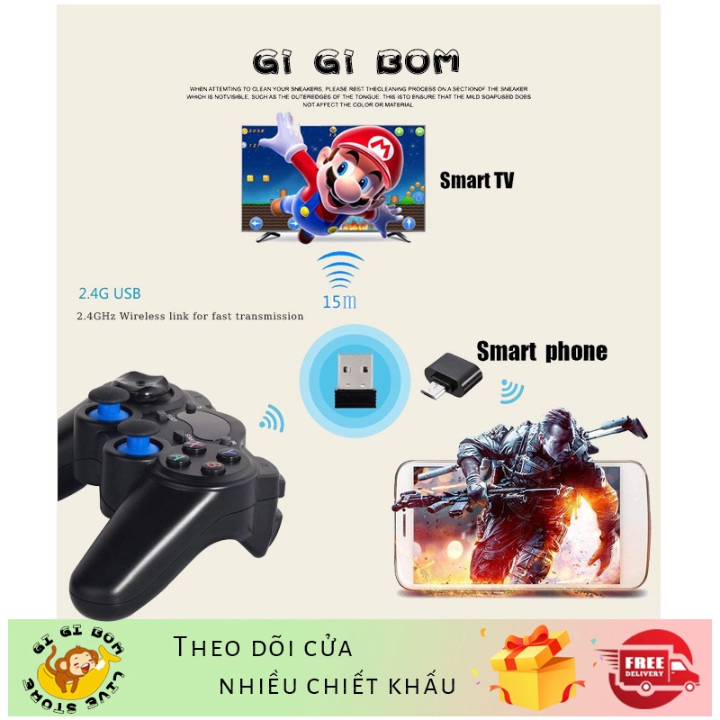 GiGiBomstore Tay cầm chơi game không dây cho máy tính 850M + otg cho điện thoại kết nối dễ dáng với các thiết bị