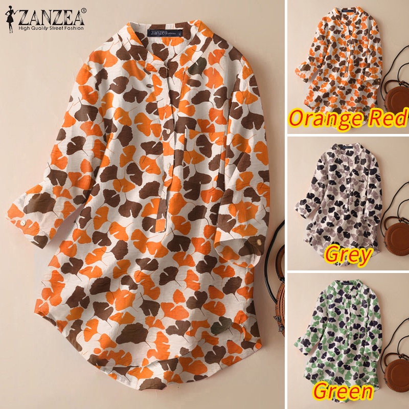 ZANZEA Áo Kiểu Cổ Tròn Tay 3 / 4 In Họa Tiết Phong Cách Cổ Điển Dành Cho Nữ